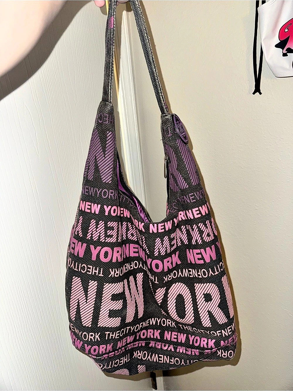 Robin Ruth New York Canvas Hobo Shoulder Bag Black & Pink